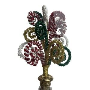 Pier 1 Beaded Christmas Star Topped Spiral Tree Wine Bottle Stopper Gold